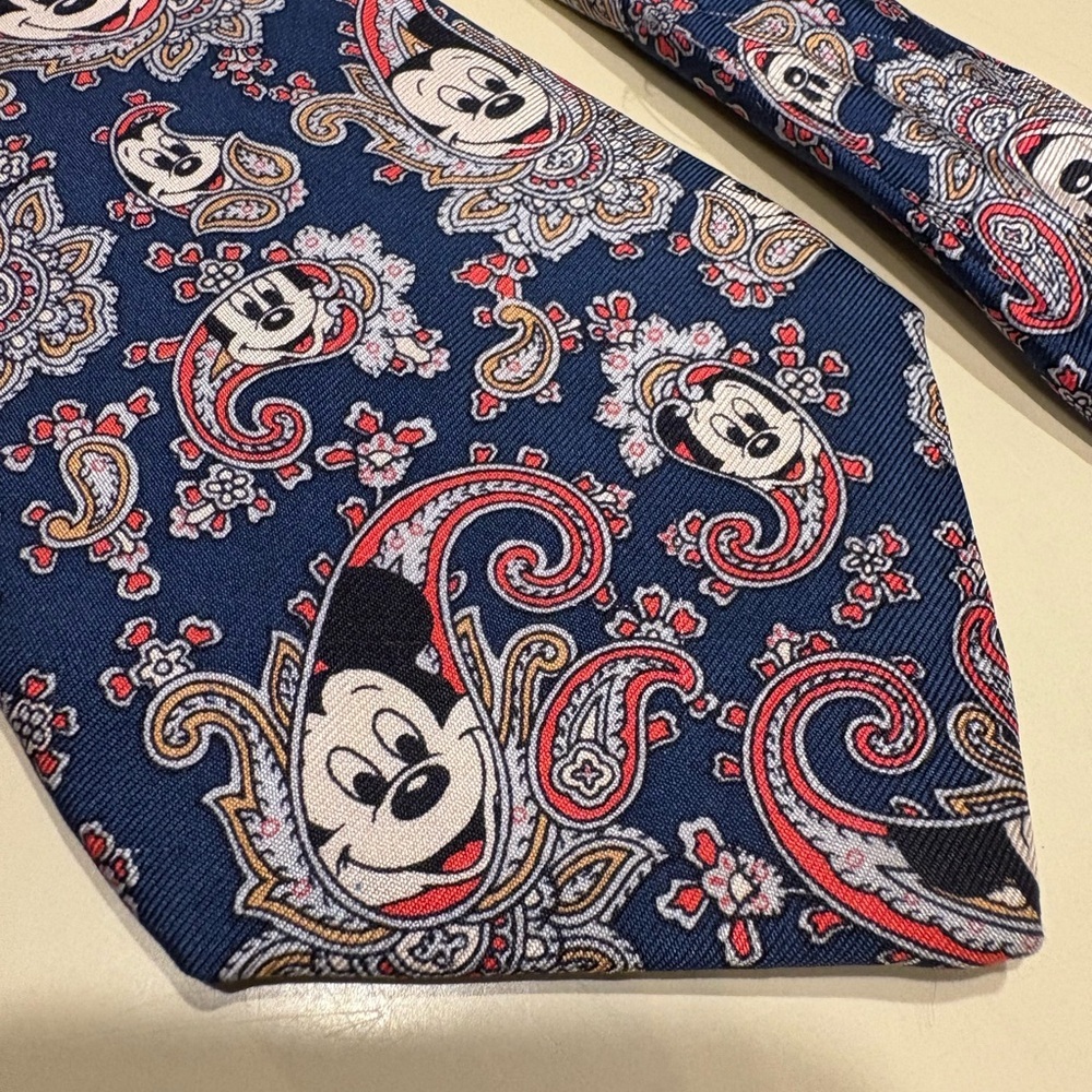 Vintage Disney Mickey Mouse Necktie All Silk Navy Red Gray Made In USA